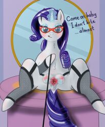 blue_eyes breasts clothing digital_media_(artwork) english_text equid equine eyewear female feral frezezyk friendship_is_magic glasses hasbro hi_res horn horse lingerie mammal my_little_pony nipples pony presenting rarity_(mlp) smile solo text unicorn white_body