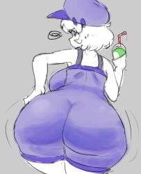 /ctt/ 1girls big_ass big_breasts clothed console-tan digger_nick drink drinking_straw embarrassed female from_behind hourglass_expansion hourglass_figure huge_ass huge_breasts humanization humanized nintendo overalls personification sideboob snes snes-tan source_request