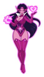 1girls big_breasts big_thighs black_hair carol_ferris clothing dc dc_comics female female_only front_view long_hair pink_eyes solo solo_female star_sapphire_(dc) star_sapphire_corps violet_lantern wide_hips