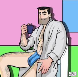 1boy bulge cartoon_network caucasian caucasian_male daddy dilf hairy male male_only muscles muscular muscular_male open_robe powerpuff_girls professor_utonium robe solo solo_male tom_taylor_illustrated