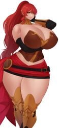 armor armored_boots ass big_ass big_breasts big_butt black_gloves breasts female female_focus female_only gigantic_breasts green_eyes high_ponytail hourglass_figure huge_ass huge_breasts human light-skinned_female light_skin long_hair nachocobana ponytail pyrrha_nikos red_hair rwby sidelocks tall thick_thighs thighs thunder_thighs voluptuous