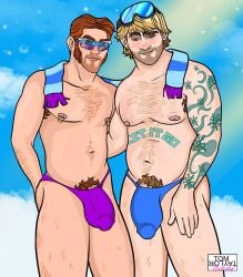 belly big_bulge blonde_hair bulge caucasian caucasian_male disney frozen_(film) huge_bulge kristoff_(frozen) male male_only muscles muscular muscular_male penis_outline pierced_nipples prince_hans pubes tattoos thong thongs tom_taylor_illustrated