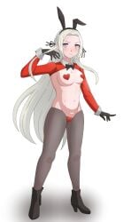 1girls alternate_costume bowtie bunny_ears bunny_girl bunnysuit covered_nipples covering_crotch edelgard_von_hresvelg exposed_torso female_only fire_emblem fire_emblem:_three_houses gloves heart_pasties heels kousuke_nakai long_hair looking_at_viewer navel nintendo nipple_pasties pasties purple_eyes reverse_bunnysuit reverse_outfit shinsaku_2019 solo stockings uniform white_hair