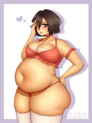 1girls asian asian_female attack_on_titan bbw belly big_belly big_breasts black_hair bra breasts cleavage fat female fishflavored mikasa_ackerman overweight panties thick_thighs