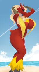 anthro big_breasts blaziken blonde_female breasts dullyarts female non-human_bra pokemon pokemon_(species) tagme