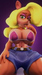 1girls 3d 3d_(artwork) abs activision anthro anthro_female bandicoot big_breasts big_thighs bikini bikini_top blonde_female blonde_hair breasts brown_body brown_fur clothed crash_(series) crash_bandicoot_(series) curvy eyeshadow female female_anthro female_only green_eyes huge_breasts large_breasts looking_at_viewer marsupial marsupial_humanoid pink_bikini pink_eyeshadow sala3d short_shorts shorts solo solo_female tawna_bandicoot thick thick_hips thick_thighs thighs wide_hips