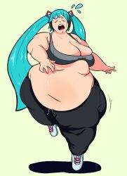 big_breasts breasts chubby_female closed_eyes fat female hatsune_miku kaboodledoodles open_mouth overweight sweat vocaloid