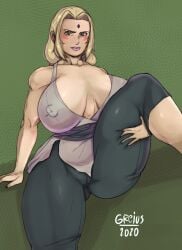 1girls alternate_version_available ass ass_visible_through_thighs big_breasts big_lips blonde_female blonde_hair blush bottomwear breasts brown_eyes cleavage erect_nipples female female_only forehead_jewel green_pants greivs hair hand_on_thigh hokage huge_breasts lips lipstick mature mature_female mature_woman milf naruto naruto_(series) nipple_bulge nipples pants pink_lips pink_lipstick pokies smile solo solo_female thick_lips thick_thighs thighs topwear tsunade