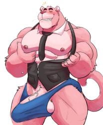 anthro big_bulge furry male male_only muscular nipples pantherine pecs penis pink pink_panther smile smiling_at_viewer solo underwear vitashi white_background