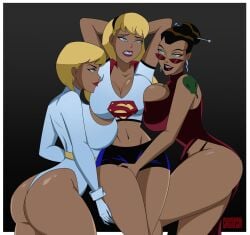 2d 3girls alien alien_girl alien_humanoid ass athletic athletic_female big_ass big_breasts blonde_hair blue_eyes breasts busty cartoon_network cleavage cleavage_cutout clone curvaceous curvy curvy_female curvy_figure dc_comics dcau digital_media_(artwork) eyebrows eyelashes eyes female female_focus female_only fit fit_female galatea ghostlessm hair hero heroine hips hourglass_figure huge_breasts human justice_league justice_league_unlimited kara_danvers kara_zor-el kryptonian large_breasts legs leotard light-skinned_female light_skin lips looking_over_eyewear looking_over_glasses looking_over_sunglasses mature mature_female milf multiple_girls red-tinted_eyewear roulette_(dc) sunglasses supergirl supergirl_(dcau) superheroine superman_(series) thick thick_legs thick_thighs thighs tinted_eyewear toonami top_heavy upper_body villain villainess voluptuous waist wide_hips