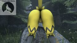 3d 3d_(artwork) animated anthro ass digital_media_(artwork) felid feline female fur furry furry_only genitals hybrid legendary_pokémon luciamaribela lynx mammal nintendo pokémon_(species) pokemon pussy rear_view short_playtime solo source_filmmaker video_games warfaremachine yellow zeraora