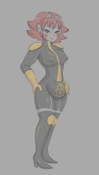 1futa 2022 breasts brown_hair clothed clothing commission eva_wei facial_markings fully_clothed futa_only futanari goggles_on_head heels human latex latex_suit mortimer_todd nipple_bulge null_bulge oban_star-racers solo standing wide_hips