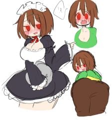 1girls 2d ass busty chara color colored cute edit female female_only hidden_curves hypnotized_personality_change hypnotized_presentation large_breasts looking_at_viewer looking_back maid maid_uniform petronoise sketch solo tagme undertale undertale_(series)