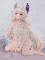 1girls big_breasts breasts cleavage enna_alouette exposed_shoulders hair_wings lingerie looking_at_viewer medium_breasts nijisanji nijisanji_en purple_eyes see-through see-through_clothing shoulders solo solo_focus virtual_youtuber white_hair