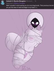 1futa 2023 animal_humanoid areolae arms_tied arthropod arthropod_humanoid big_breasts blush bondage bound breasts empty_eyes english_text fecharis flaccid full-length_portrait futa_only futanari genitals gynomorph hands_behind_back hi_res hollow_knight humanoid humanoid_penis intersex lace_(hollow_knight) legs_tied navel nipples penis penis_bondage portrait silksong solo spicy_triangles suspension team_cherry text thick_thighs twitter white_body white_eyes wide_hips