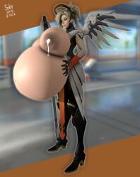 1girls 3d cum_inside female female_only huge_belly huge_breasts hyper_belly inflation mercy overwatch sob4art solo