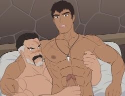 2boys abalionart abs big_penis brown_hair davion davion_the_dragon_knight dota dota:_dragon's_blood dota_2 gay handjob kaden_(dota) male_only muscular muscular_male nipple_tweak nude penis scar tan-skinned_male tan_skin teacher_and_student yaoi