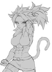 1girls abs athletic_female belly_button dragon_ball dragon_ball_super dragon_ball_z female fit fit_female kale looking_at_viewer monochrome muscular muscular_arms muscular_female muscular_legs navel ponytail six_pack solo solo_female spiked_hair spiky_hair super_saiyan_4 tail zquung