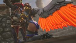 1boy 1girls 3d angel angel_wings animated ass ass_focus beyondthemaze big_ass blowjob deepthroat fellatio female furia_(paladins) hi-rez_studios kneeling koga_(paladins) male mp4 no_sound oral paladins source_filmmaker straight thick_thighs video