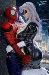 1boy 1boy1girl 1girls 3d absurd_res alenabyss assertive_female black_cat_(marvel) bodysuit breasts cleavage clothed couple couple_(romantic) couple_love couples faceless_male felicia_hardy female goggles hi_res large_breasts lipstick long_hair lovers male marvel marvel_comics peter_parker romantic romantic_couple spider-man spider-man_(series) straight straight_hair tied_up white_hair