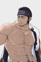 1boy bara body_hair cachic golden_kamuy hairy hairy_male male male_only solo tanigaki_genjirou