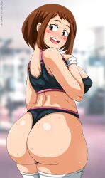 1girls absurd_res big_breasts big_butt blush breasts brown_eyes brown_hair bubble_butt butt chubby chubby_female fat_ass female female_only gym_bottomwear gym_clothes highres huge_breasts huge_butt huge_thighs legwear my_hero_academia ochako_uraraka plump plump_butt sano-br solo solo_female solo_focus sports_bra thick_thighs thighhighs thighs thong voluptuous wide_hips