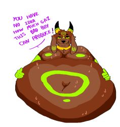 anthro belly caprine caprine_demon demon dialogue dialogue_box furry furry_only goat horn horns looking_at_viewer looking_pleasured male malgluor malgluor_(malgluor) obese obese_anthro obese_male pentagram smirk smirking smirking_at_viewer sweat sweaty_body text text_bubble