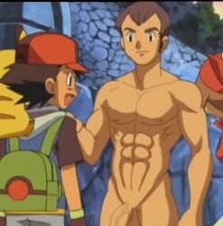 1girls 2boys abs balls bandana baseball_cap completely_nude edit edited editfag erection genitals male male_focus male_only may_(pokemon) naked nintendo norman_(pokemon) nude nude_female pecs penis pikachu pokémon_(species) pokemon pokemon_(anime) pokemon_rse retracted_foreskin satoshi_(pokemon) screencap screenshot screenshot_edit smile standing uncut unknown_artist yaoi