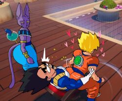 3boys beerus big_ass boat bubble_butt dragon_ball dragon_ball_super dragon_ball_z fortnite fully_clothed gay god_of_destruction huge_ass humor kubasama_(artist) questionable_consent shounen_jump son_goku super_saiyan tagme vegeta