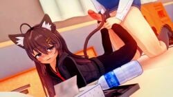 1boy 1girls animated bottomless_male cat_ears cat_tail catgirl clothed clothed_sex feet foot_fetish foot_fuck footjob holding_legs human on_stomach original_character penis tagme tail video wataa_(wataamage) wataamage