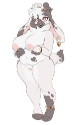 anthro areola big_areola big_breasts big_nipples breasts brown_body brown_fur chubby_anthro chubby_female deep_navel ear_piercing ear_ring female fur genitals hi_res lagomorph leporid looking_at_viewer mammal multicolored_body multicolored_fur navel nipples nude open_mouth open_smile piercing punkinbuu pussy rabbit red_eyes ring_piercing simple_background smile smiling_at_viewer solo standing two_tone_body two_tone_fur white_background white_body white_fur