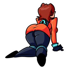 backwards big_ass big_breasts big_butt brown_hair cute female female_focus female_only mii mii_gunner mii_gunner_(smash_4) sirwillydingdong