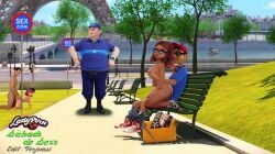 accurate_art_style alix_kubdel alya_cesaire ferjuasi le_chiên_kim miraculous_ladybug nino_lahiffe otis_cesaire park park_bench public public_nudity public_sex roger_raincomprix sneakers tagme