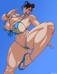 1girls armpits armwear ass ass_visible_through_thighs big_breasts big_lips bikini bikini_bottom bikini_top blue_bikini blue_nail_polish blue_nails bracelet breasts brown_eyes brown_hair capcom chun-li cleavage dick_sucking_lips eyeshadow feet female female_only flip_flops flower flower_in_hair hair hair_ornament hairbun huge_breasts lips lipstick nail_polish nails raidouzero red_eyeshadow red_lips red_lipstick sandals solo solo_female street_fighter swimsuit swimwear thick_lips thick_thighs thighs thunder_thighs