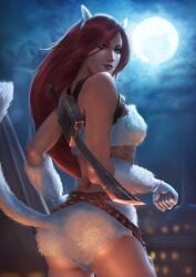 1girls big_ass cat_ears cat_tail catgirl female female_only katarina_du_couteau kitty_cat_katarina league_of_legends light-skinned_female looking_back raikoart red_hair tales_from_the_rift_series thick_thighs