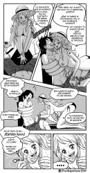 black_and_white comic comic_page elizagmfn female greyscale male monkey_d_luffy monochrome nami one_piece seductive spanish_dialogue spanish_text straw_hat text topless topless_female