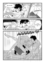 black_and_white body_worship comic comic_page elizagmfn female greyscale kissing male monkey_d_luffy nami one_piece spanish_dialogue spanish_text text