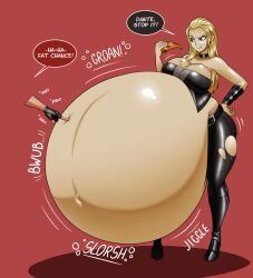 1girls belly belly_stuffing big_belly big_breasts bloated bloated_belly blonde_female blonde_hair breasts busty cleavage dante devil_may_cry dialogue eating female female_focus food gigantic_belly huge_belly large_breasts massive_belly molotco obese pizza stomach_noises stuffed stuffed_belly stuffing text trish_(devil_may_cry)