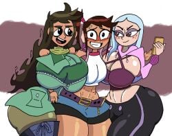 3girls andrea_davenport disney female female_only gooeyblob huge_ass huge_breasts libby_stein-torres molly_mcgee muscular muscular_female the_ghost_and_molly_mcgee thick_thighs white_background wide_hips yuri