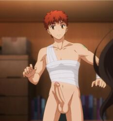 balls edit edited editfag emiya_shirou erection fate_(series) genitals male male_only penis retracted_foreskin screencap screenshot screenshot_edit uncut unknown_artist