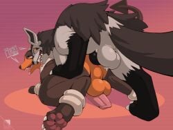 2022 anal animal_genitalia animal_penis anus ass ball_tuft balls big_balls big_butt black_penis breath buford_kamitsuku canine_penis detailed_background dialogue doggy_style duo feral from_behind_position genitals hi_res houndoom male male/male mightyena nintendo panting penis pink_penis pokémon_(species) pokemon rough_sex schizy sex tongue tongue_out tuft video_games