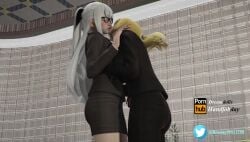 3d animated big_ass big_butt blonde blonde_hair executive glasses kissing lesbian lesbian_sex mp4 sound suit tagme thighs video