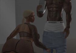 1girls 3d abs animated artist_request character_request clothed clothed_female coffee coffee_cup copyright_request dancing dark-skinned_female dark-skinned_male dark_skin female fishnets male mp4 muscular muscular_male music sound tagme topless topless_male twerking video