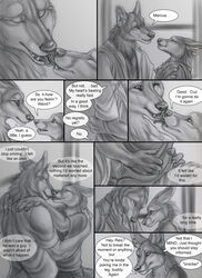 canine comic cruelty_(comic) fox furry gay kissing love male marcus monochrome no_humans reis rukis smile wolf