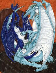 acidapluvia anal anal_sex balls bed blue closed_eyes couple cum dragon erection firondraak gay horns male masturbation open_mouth penetration penis scalie sex stomach_bulge tail tail_sex tongue