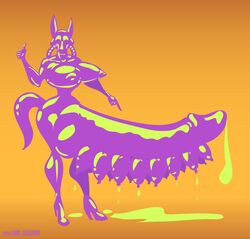 anthro body_horror breasts breasts_on_penis canine dark_aldebaran herm high_heels hyper intersex jackal multi_breast nightmare_fuel penis solo standing unusual_penis what