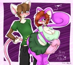 anthro balls big_breasts blue_eyes blush breasts brown brown_hair choker cleavage erection fat fur furry futanari glans glasses green_eyes hair heart herm huge_breasts hyper intersex looking_back male midriff mikomistar milkie mouse nintendo open_mouth penis pokemon pokemorph purple rat rattata red_hair rodent short_hair skimpy skirt tail tongue tongue_out veins white_fur