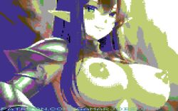 8_bit 8bit ai_generated armor armored big_breasts black_hair breasts breasts commodore_64 elf elf_ears elf_female elf_girl gamarjobson mmorpg nipples pixel_(artwork) pixel_art