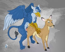 2010 anthro_bestiality avian blue cervine deer doggy_style doggy_style female feral from_behind gryphon hooves interspecies male northphoenix penis sex straight wings