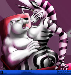 areolae ass bear big_ass black breasts chair duo equine female female_on_top furry horse large_breasts male mare muscles nexus nipples nude perky_breasts polar_bear pose purple sex straight tina_(nexus) white_fur white_hair zebra